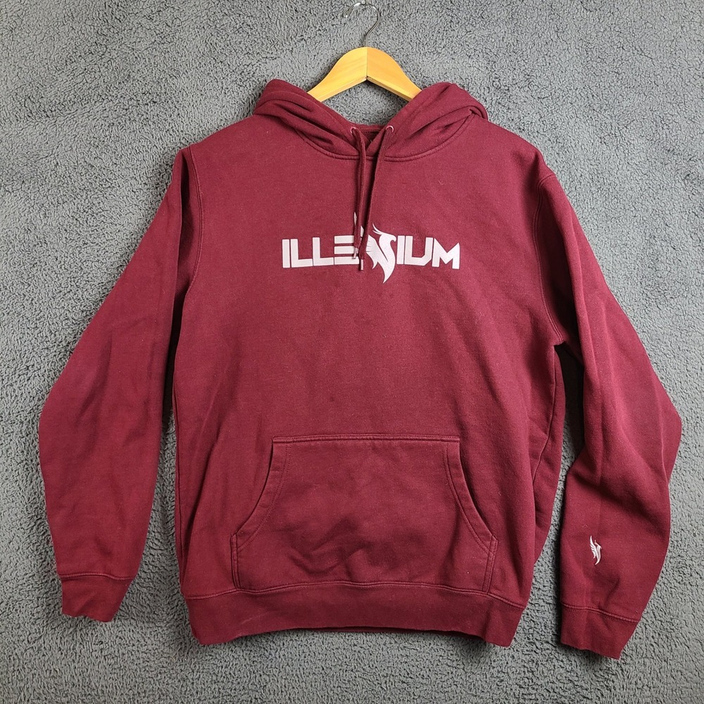 Illenium Hoodie Mens Large Maroon Burgundy EDM Phoenix Logo Pullover Sweatshirt